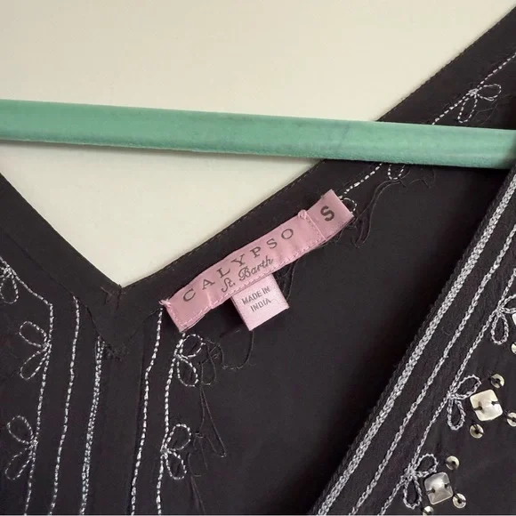 Calypso St. Barth Dark Grey Embroidered Mini Dress - Picture 3 of 5